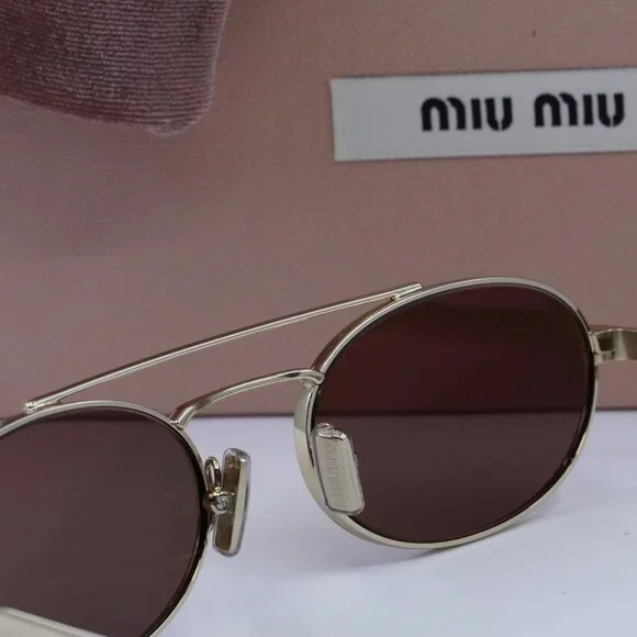 Miu Miu MU54ZS ZVN70D Oval Sunglasses - Gold/Brown